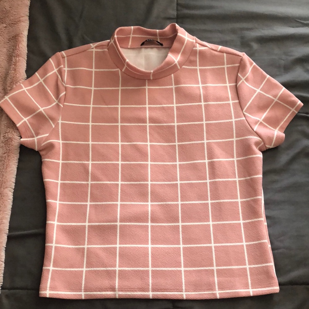 SHEIN pink and white fitted top